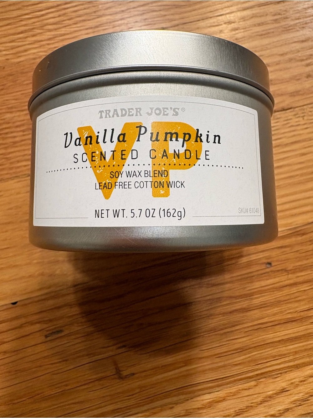 Trader Joe's Vanilla Pumpkin Scented Candle - Silver Tin